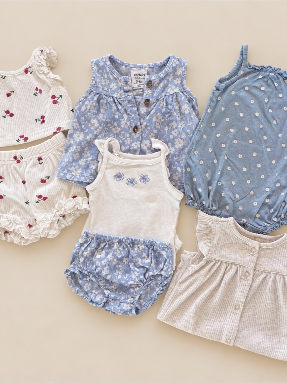 Carter's Blue & White Floral Tank Top and Bloomers Set
